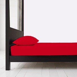 Bunk Bed Fitted Sheet 100% Egyptian Cotton 200 Thread Count 2ft 6'' (76cmX190cm) Hotel Quality Bedding Set (Red, Small Single Bed)