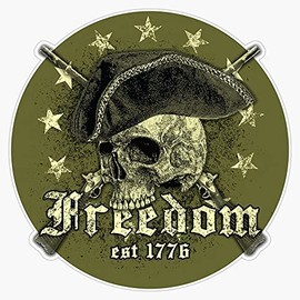 HOF Trading Freedom Skull Vinyl Sticker Waterproof Decal Laptop Wall Window Bumper Sticker 5 Inch , (HOF-VETERAN-STICKERS-3514)