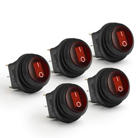 APIELE Waterproof Round Rocker Toggle Switch 2 Position DC 12V 20A ON-Off with LED Light SPST 3 Pins 5Pcs KCD1-8-101NW (Red)