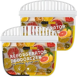 Refrigerator Deodorizer, Newly 2-in-1 Fridge Deodorizer, More Effective Than Baking Soda. Deodorizer Suitable For Refrigerators, Freezers And Freezers, Food-Grade Material, Grapefruit Flavor (2 pcs)