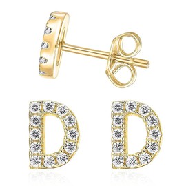 Initial Stud Earrings for Girls,14K Gold Plated Sterling Silver CZ Post Cubic Zirconia Stud Earrings Alphabet Letter Earrings,Initial Earrings Hypoallergenic Earrings for for Women Teen Girl Gifts (D)
