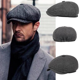 Men Classic Newsboy Cap 8 Panel Gatsby Flat Cap Ivy Golf Cabbie Hat Herringbone Cabbie Flat Cap Herringbone Newsboy Hat Darkgray
