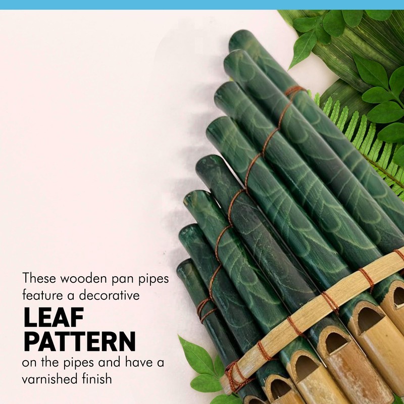 PERUVIAN PANPIPES FEATURING LEAF PATTERN 20cm x 12cm | 8