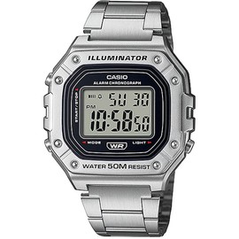 Casio W-218HD-1AV Standard Digital Watch, Men's Chippukashi, Metal Band, Silver, Silver Metal W-218HD-1AV, Bracelet Type
