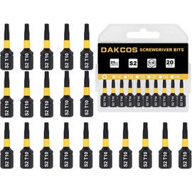 DAKCOS T10 Bit, Torx Bit T10, Bit Assortment from S2, Screwdriver Bit 1/4 Inch Hex Shank (Length: 25 mm, Pack of 20)