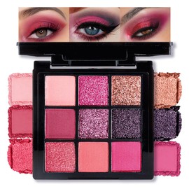 AMY'S DIARY Matte Shimmer Light Deep Red Eye Shadow Palette Makeup,Eyeshadow Long Lasting Waterproof Cruelty-Free, 9 Blendable Shades in Smooth Finishes with Gorgeous Pearls for Girls (Red)