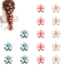 15Pcs Colorful Mini Flower Hair Claw Clips Sweet Cute Mini Claw Grips Non Slip Pearl Hair Clip Set Elegant Charm Flower Hair Grips for Women Girls