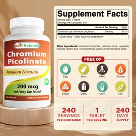 Best Naturals Chromium Picolinate 200 mcg 240 Tablets (240 Count (Pack of 3))