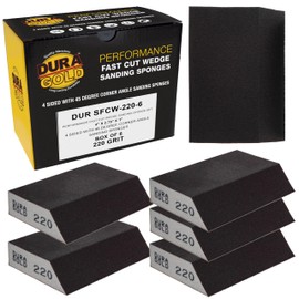 Dura-Gold 220 Grit 4-Sided Hand Sanding Block Sponges with Angled Edge, Box of 6 - Performance Flex 3.9" x 2.75" x 1" Wet or Dry Flexible Sandpaper Abrasive Pads - Sand Wood, Drywall, Metal Auto Paint