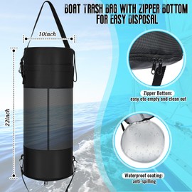 Berlune Boat Trash Bag Boat Trash Can with Bottom Zipper Opening Outdoor Mesh Boat Garbage Can Reusable Boat Trash Container Portable Boat Cabin Storage Accessories Gifts for Men Women Fishing, Black