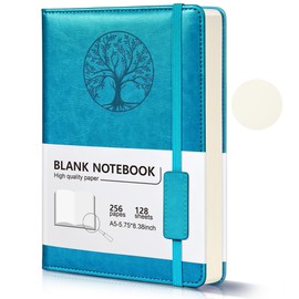 Blank Journal Notebook for Women Men, A5 Unlined Journal for Writing Sketchbook, Hardcover Leather Unruled Jouranl Notebook for Work with 256Pages Thick Paper for Writing(5.75'' X 8.38'' Blue)