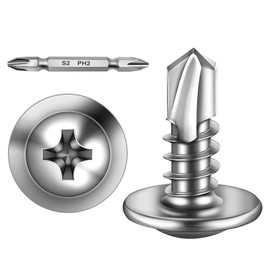 Pack of 300 Self Tapping Screws 4.2 x 13 mm Stainless Steel Flat Head with Disc and Phillips Screwdriver Bit