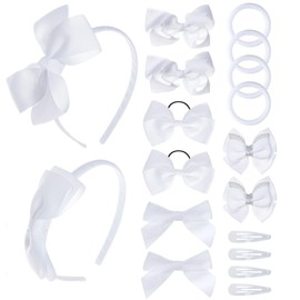 phnydreg Girl White Hair Bow Accessories 18 Pieces Uniform Hair Bows Hair Clips Headband for School Toddler Girls