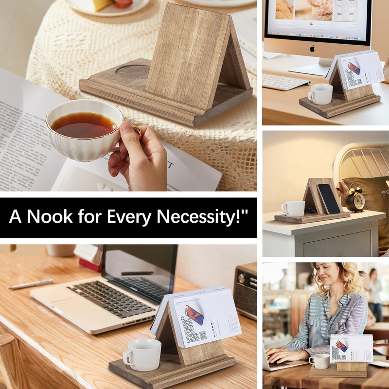 Besuerte Wooden Book Rest Stand, Triangle Book Holder with Coffee