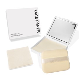 BOROLA 3-in-1 Oil Blotting Paper Set for Face 100 Sheets Oil Absorbing Sheets with Portable Mirror & Adhesive Makeup Puff, Blotting Papers for Oily Skin, Design for Men & Women(White)