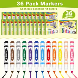 Jumlys 36 Boxes Washable Markers with 12 Colors, Bulk Color Marker for School Classroom, 288 Count Broad Tip Markers for Kids, Classroom Must Haves