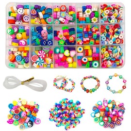 Generic 990 Cuentas de Arcillo Coloridas Abalorios Pulseras - con Caja Organizadora y Cuerda Elástica Perlas de Cerámica Blanda Kit de Fabricación de Pulseras de Abalorios DIY para Regalo, 990PZS