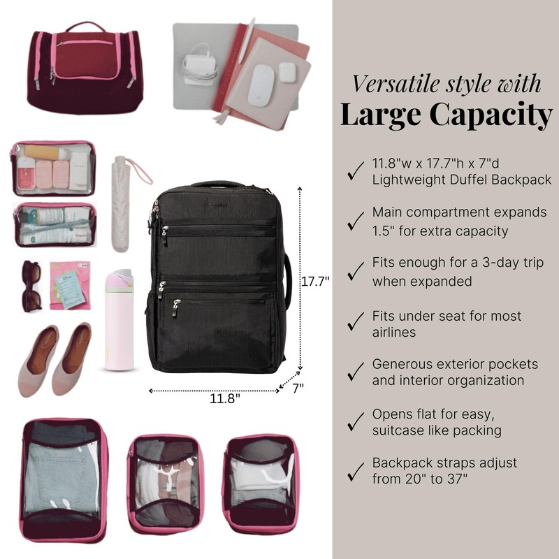 Baggallini Modern Convertible Travel Backpack - Lightweight 11.8"x17.7"x 8.5" Duffel