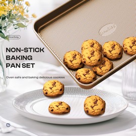 Slow Slog Baking Pans Set 8-Piece Bakeware Sets, Baking Sets for Cooking Nonstick Oven Pan Set, Baking Sheet Set, Cookie Sheets for Baking, Muffin Pan, Cookie Sheets (Ceramic Coated Gold)