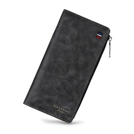 Energather Men's Wallet, PU Leather Wallet Men's Zipper Wallet Men's Wallet Men's Wallet for Credit Cards, Debit Cards, Cash, Receipt, black, S, Casual