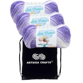 Lion Brand Ice Cream Grape 923-210 (3-Skeins - Same Dye Lot) Baby Sport #2 Acrylic Yarn for Crocheting and Knitting with Project Bag