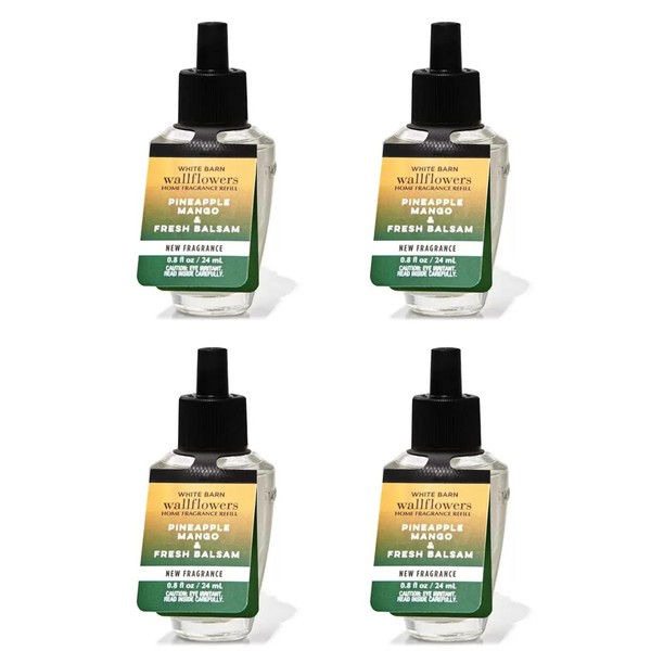 Bath & Body Works Pineapple Mango & Fresh Balsam WallFlowers Fragrance Refill 0.8 Oz 4 Pack (Pineapple Mango & Fresh Balsam)