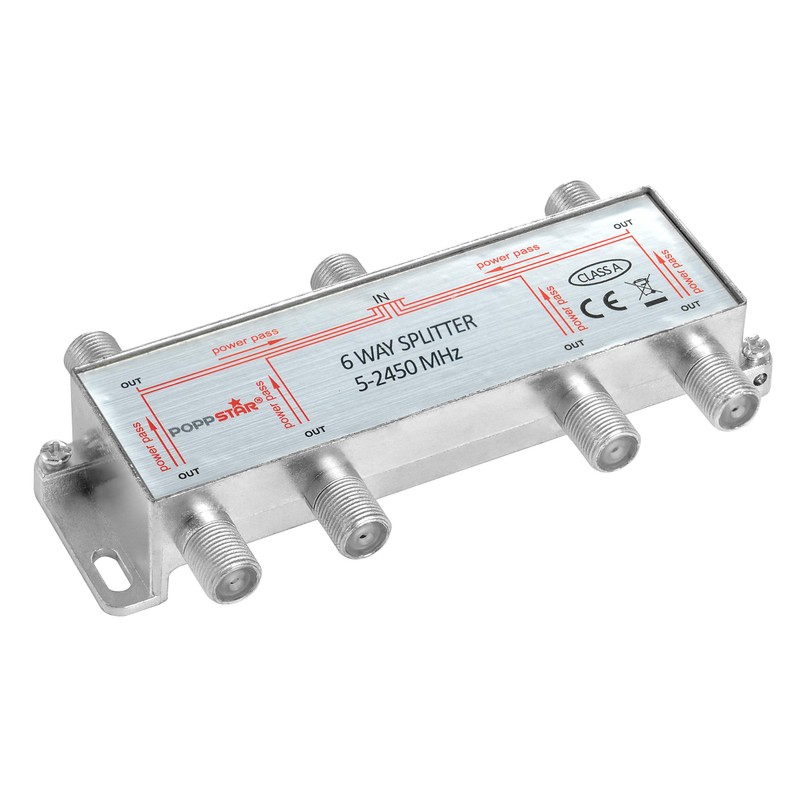 Poppstar Satellite Splitter Switch 6-Way Including F-Connector (Analogue/Digital/BK/Unicable/HD/4K Suitable) for