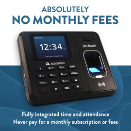 Acroprint BioTouch Self-Contained Automatic Biometric Fingerprint/Proximity Time Clock (No Monthly Fee)