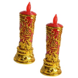 Yardenfun 1 Pair Buddha Lamp Chinese Led Candles Pillar Led Candle Light Gold Accent Decor Battery Operated Candles Lamp Finials Decorative Led Candle Centerpiece China E27 Plastic Wedding