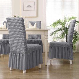 Maikolerfeng Chair Covers for Dining Room Set of 6, Washable Dining Chair Covers with Skirt, Stretch Removable Parsons Chair Slipcover for Party Wedding Banquet Kitchen(Light Grey,6PC)