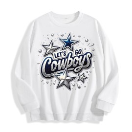 Dallas Cowboys "Let's Go Cowboys" Graphic Crewneck Sweatshirt, 6 Colors, US WarehouseSize: 2 XL, Color: Light Gray