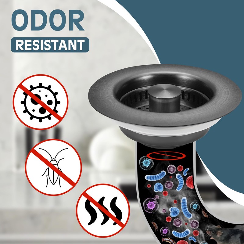 Kitchen Sink Drain Strainer 3 in 1, 304 Stainless Steel