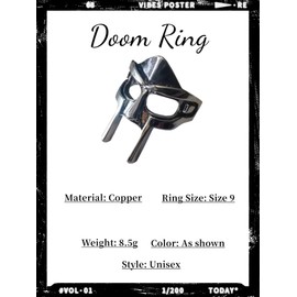 GAUEIOUR Doom Ring,Open Adjustable Metal Copper Mask Ring, Fashion Vintage Pharaoh Mask Ring, Silver Mask Ring Ornament, Unisex, Jewelry Gift for Men and Women