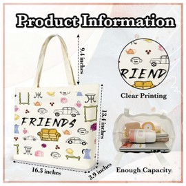 seclate Friends Canvas Tote Bag, TV Show Gifts Tote Bags for Women, Friendship Gifts for Besties, Reusable Cloth Cotton Bags for Travel Shopping Beach - O01