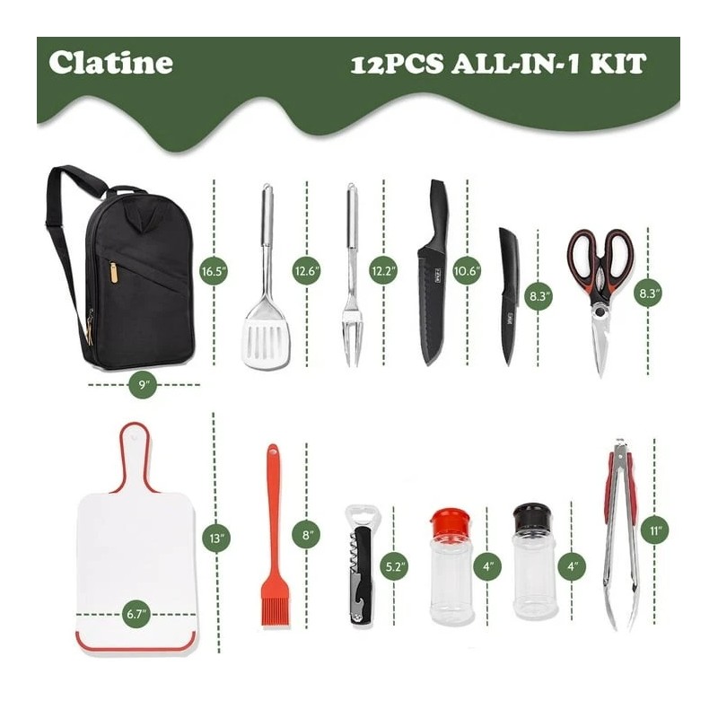Clatine Camp Utensil Set Kitchen Cooking BBQ Grill Tool Kit