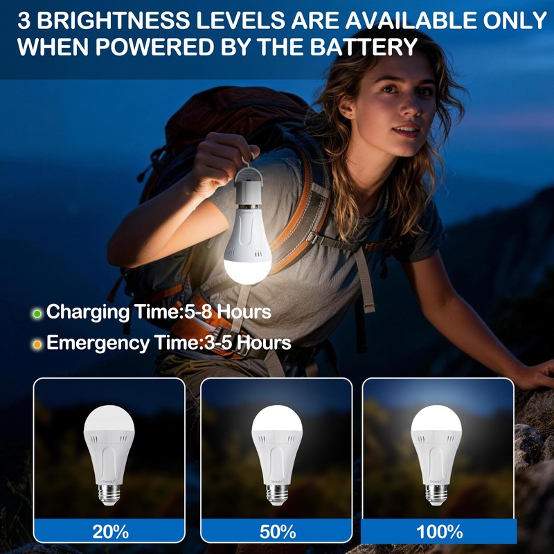Ostwiki 6 Pack A19 Rechargeable Light Bulbs for Lamps 6500K
