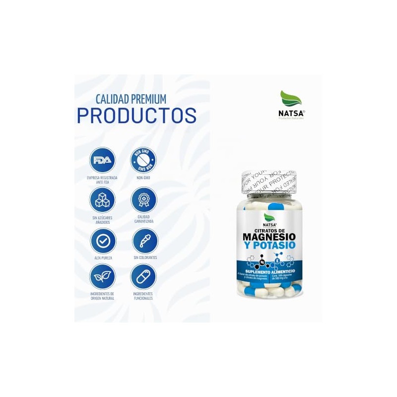 Citratos de Magnesio y Potasio 100 Cápsulas, Calidad Premium