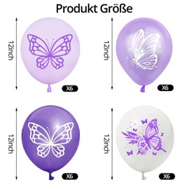 DazzJoy Pack of 24 Butterfly Balloons, Purple, Butterfly Helium Balloons, Birthday, Birthday Decoration, Butterfly Balloons, Butterfly Balloons for Decoration Birthday Girls, Wedding Decoration