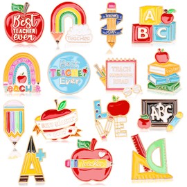 SANNIX 15Pcs Teacher Pins, School Teacher Lapel Pins Enamel Back to School Pencil Book Blackboard Pin Badge Teacher Appreciation Brooch Pin for Clothes Bags Hats Accessories