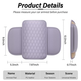 Amiss Car Center Console Cover, Upgraded Leather Car Armrest Cushion with 2 Storage Pockets, Universal Waterproof Cushion Pad, Non-Slip Car Interior Accessories, Fits Most Sedans SUVs Trucks (Purple)