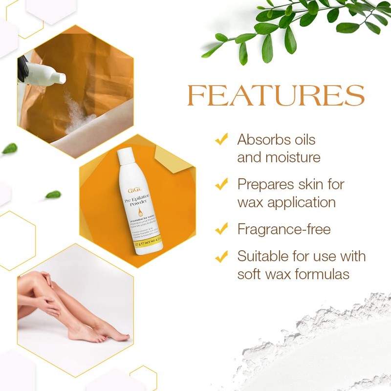 GiGi Pre-Epilation Waxing Powder for Hair Removal, Moisture-Absorbing Pre Wax