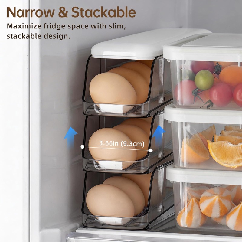 PAVSTINE 3-Tier Auto Rolling Egg Holder with Lid for Fridge,