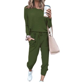 Jhsnjnr Pajamas Set Long Sleeve Sleepwear Womens Nightwear Soft Pj Lounge Sets Army Green