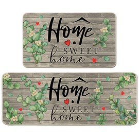 CUSUGBASO Home Sweet Home Kitchen Rugs Set of 2 - Non-Slip Farmhouse Eucalyptus Kitchen Mat for Floor - Spring Kitchen Decor and Accessories for Home 17"x27+17"x47"