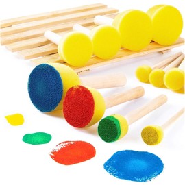 48 Pcs Round Sponges Brush Set, Wooden Handle Foam Brush Sponge Painting Tools for Painting, Round Sponge Brushes for Kids Painting Crafts
