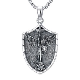 Swordgod Saint Michael Necklace for Men Sterling Silver Archangel Michael Necklace Pendant Religious Christian Catholic Jewelry Christmas Gifts for Men Father Dad Husband Son Friend