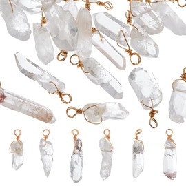 OLYCRAFT Pack of 40 Natural Quartz Crystal Pendants with Copper Wire Wrapped Natural Stone with Golden Copper Wire Clear Crystal Gemstone Pendant for Making Earrings Necklaces