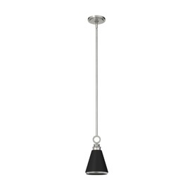 Hunter - Klein 1-light Brushed Nickel, Mini Pendant Light, Dimmable, Casual Style, Cone Shaped, for Bedrooms, Kitchens, Dining, Living Rooms - 19443