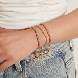 Zeshimb Braided Rope Chain Bracelet Punk Twisted Rope Bracelets Layered Twisted Chain Bracelet Gold Chunky Stacking Bracelet Jewelry for Women and Girls