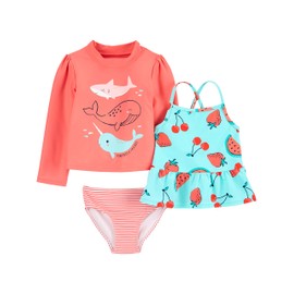 Simple Joys by Carter's Girls' 3-Piece Assorted Rashguard Sets, Fruit/Sea Life/Stripes, 5 Years